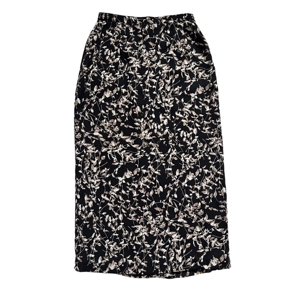 Pendleton Black Floral Vine Maxi Skirt Straight Column Prairie Cottage Boho Sz 8